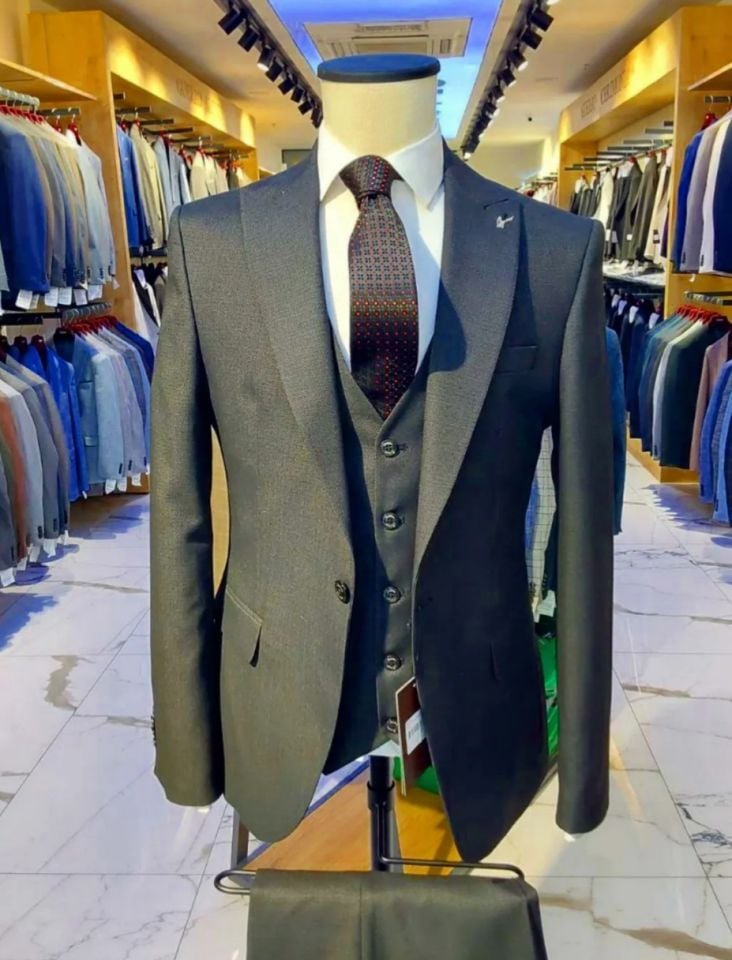 6 Drop Armürlü Siyah Slimfit Full Set Takım Elbise Kravat Değişkenlik Gösterebilir