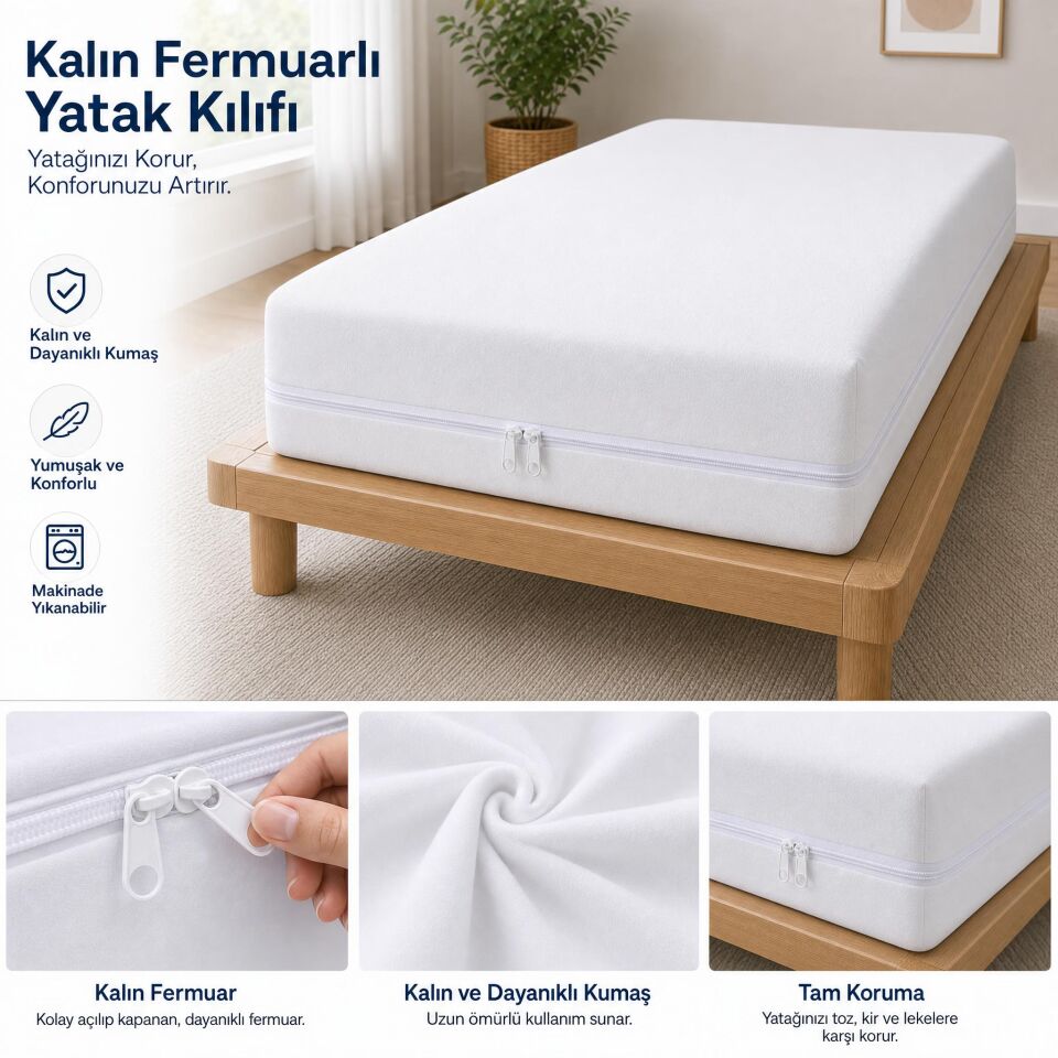 Mellowtex 160x200 Fermuarlı Yatak Kılıfı 30 cm – Tam Saran 360° Koruma, Toz & Kir Geçirmez