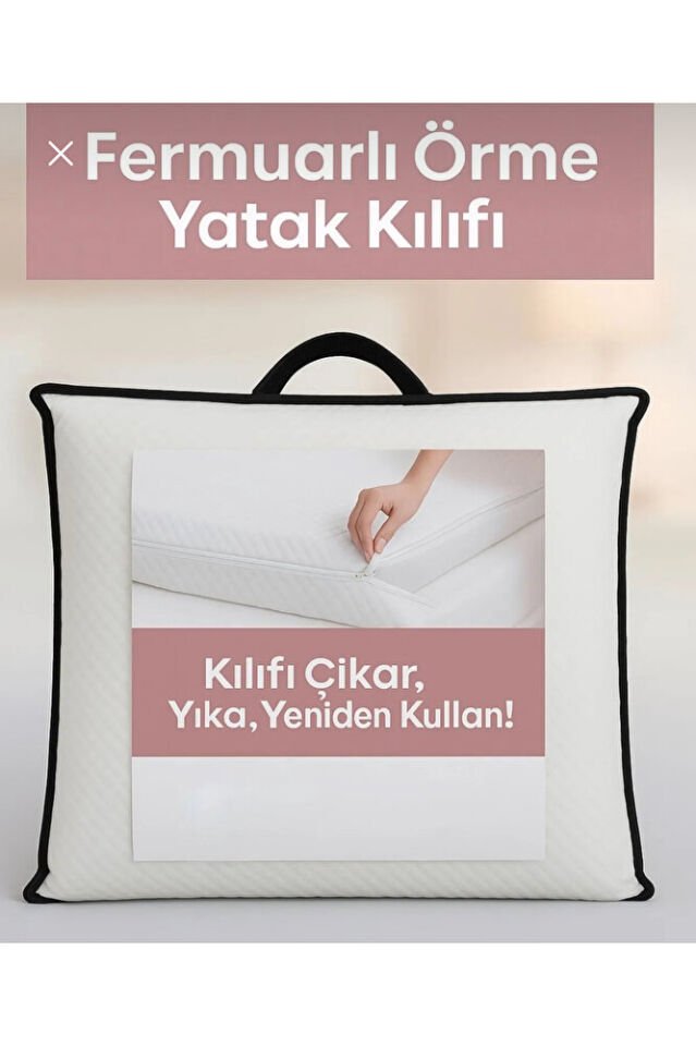 Mellowtex Fermuarlı Örme Yatak Kılıfı 160x200 Ölçülü Sıvı Geçirir. Yatak Yüksekliği 20 Cm