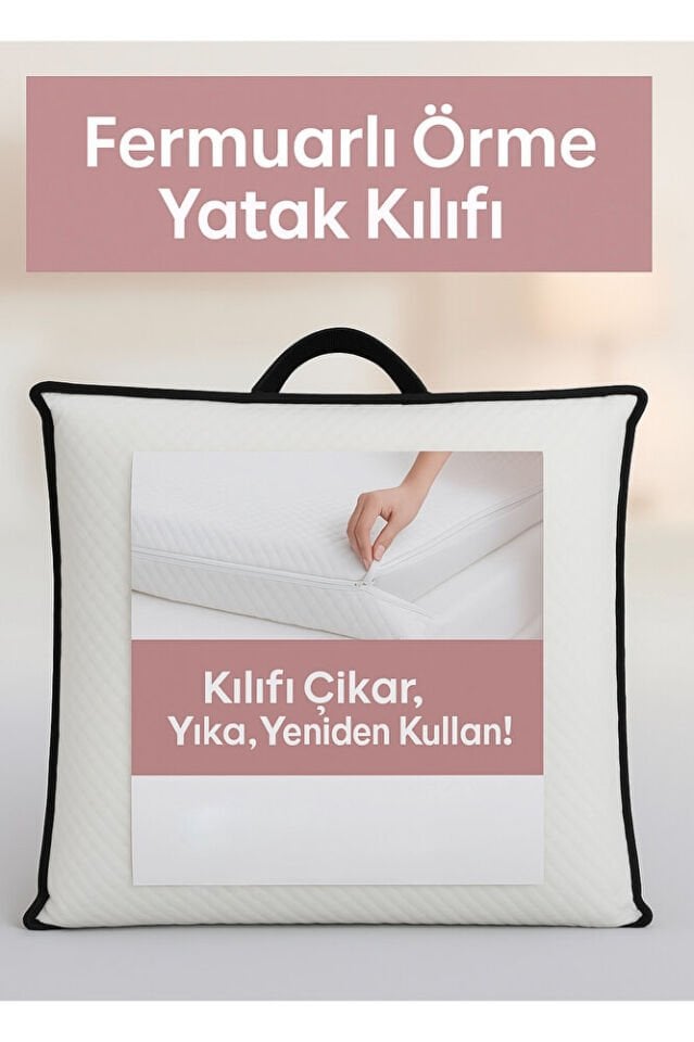 Mellowtex Fermuarlı Örme Yatak Kılıfı 90x190 Ölçülü Sıvı Geçirir Yatak Yüksekliği 25 Cm