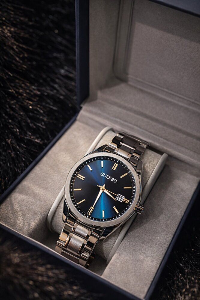 Erkek Kol Saati Paslanmaz Çelik Kasa ve Kordonlu Mavi Kadranlı 2 YIL GARANTİLİ