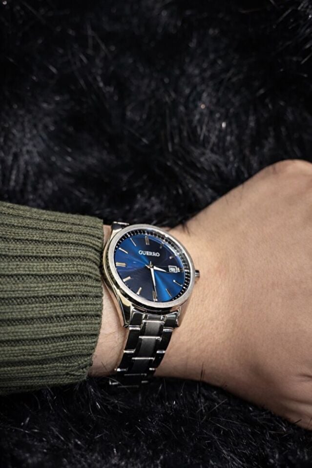 Erkek Kol Saati Paslanmaz Çelik Kasa ve Kordonlu Mavi Kadranlı 2 YIL GARANTİLİ