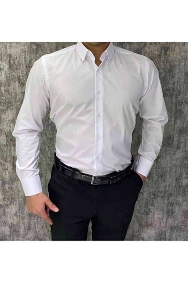 Erkek Slim Fit Klasik Beyaz Gömlek