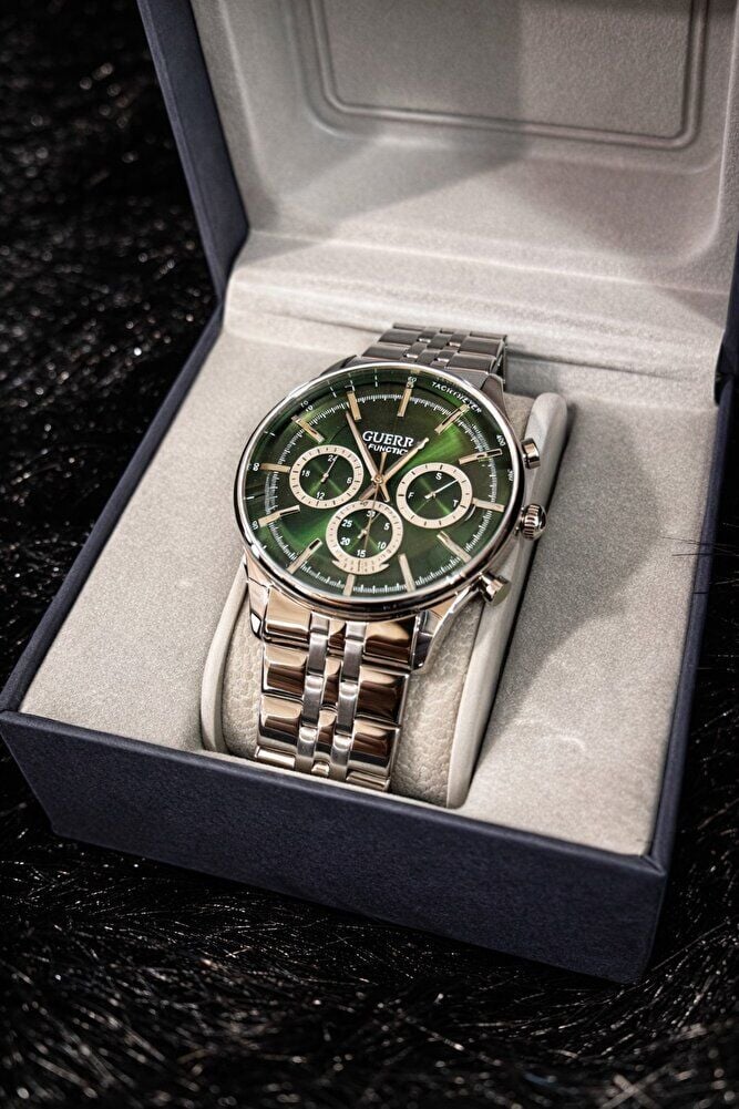 Erkek Kol Saati Paslanmaz Çelik Kasa ve Kordonlu Yeşil Kadranlı