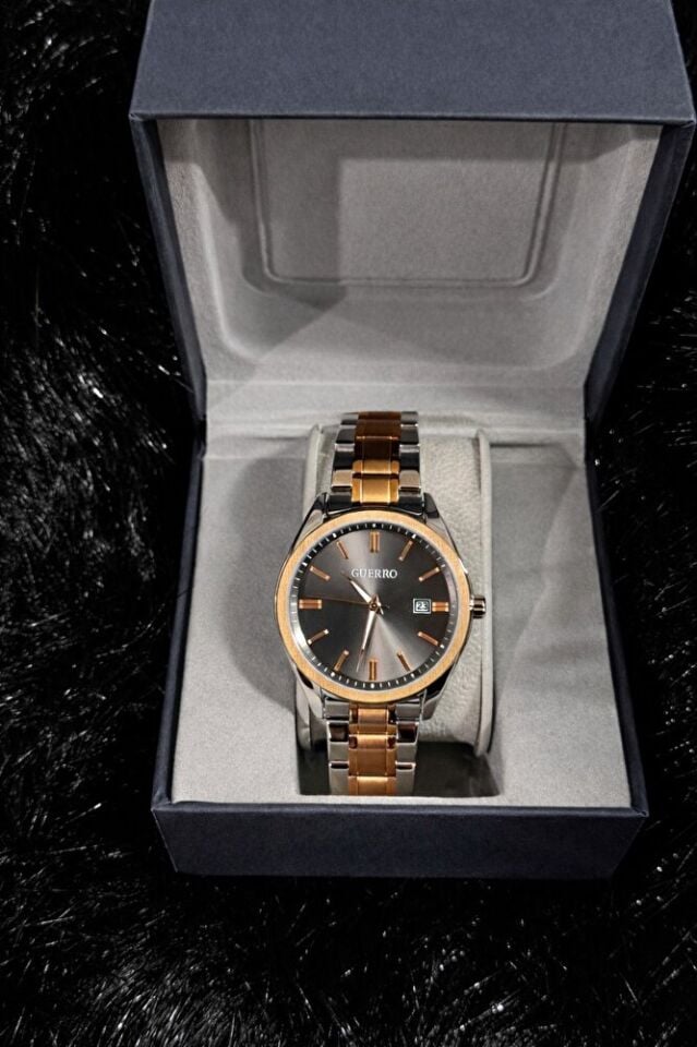 Erkek Kol Saati Gümüş-Rose Gold Renk Kombinasyonlu Paslanmaz Çelik Kasa