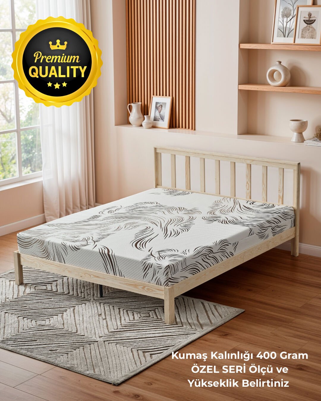 Mellowtex Premium Luxury Fermuarlı Yatak Kılıfı Ekru Kahverengi Desenli Kumaşın Kalınlığı 400 Gram
