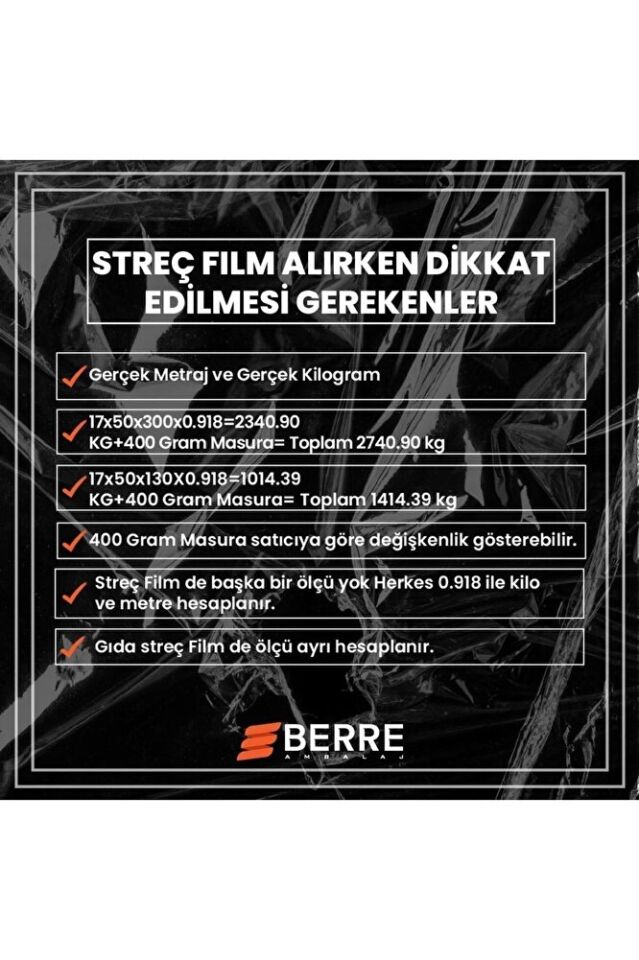 Palet Streç Film 23 Mikron 50 Cm 300 Metre 6 Adet 21.6kg Net