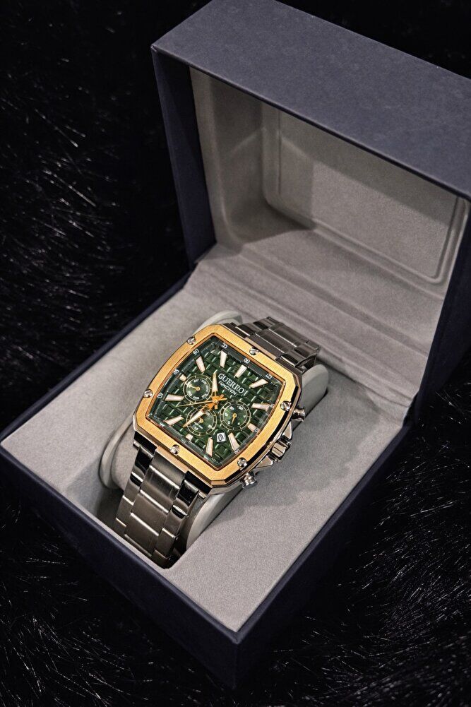 Erkek Kol Saati Altın Ton Detaylı Gümüş Kasa Gümüş Renk Paslanmaz Çelik Kordon