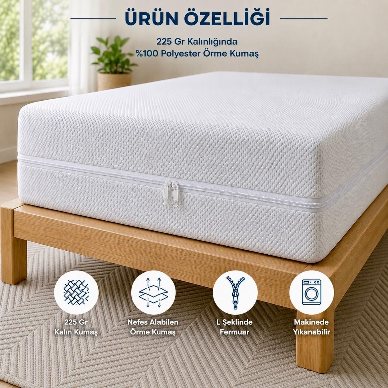 Mellowtex Fermuarlı Örme Yatak Kılıfı İstenilen Ölçü Yapılır